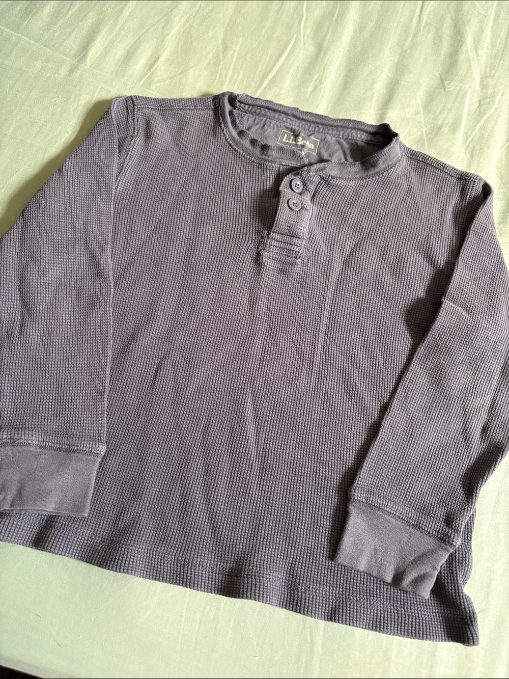 L.L. Bean Kids Charcoal Waffle-Knit Henley